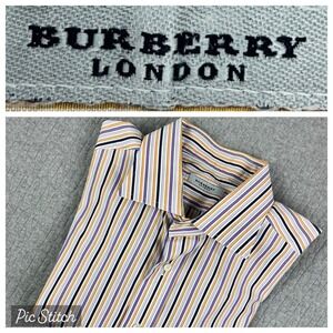 Burberry London Button Up Shirt Mens 17 L Multicolor Striped Neiman Marcus USA
